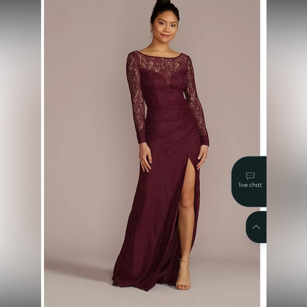 GALINA SIGNATURE Long-Sleeve Lace Dress with Slit